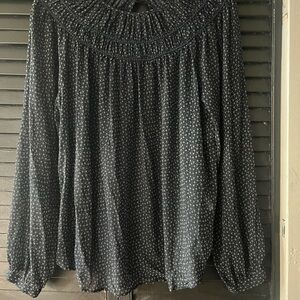 Navy blue  and White Patterned Blouse